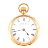 An 18 carat yellow gold open face fob watch, the white enamel dial named Re