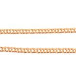 A 9 carat yellow gold chain necklace, 4.5mm gauge flat curb links, 45cm lon