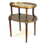 A Louis XVI style mahogany and parquetry etagere, 20th Century, fitted with