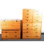 A suite of modern pine furniture chest of drawers, rectangular top, two sho