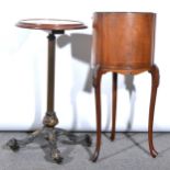 Edwardian inlaid mahogany jardiniere, drum-shaped on three cabriole legs, h