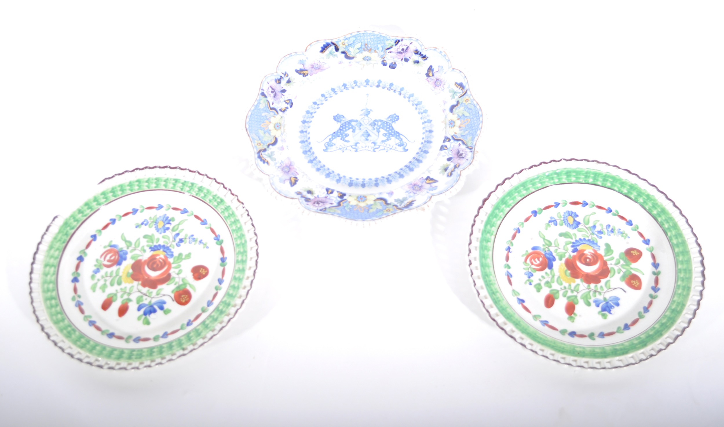 A pair of Swansea Dillwyn period dessert plates, floral decoration, diamete