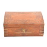 An Indian brass inlaid hardwood jewellery casket, domed lid, fitted interio
