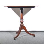 A Victorian mahogany tripod table, rectangular tilt-top, ringed column, tri