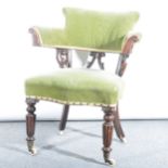 A William IV mahogany elbow chair, upholstered back, serpentine seat, carve