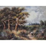 G Webb, Gathering kindling, signed and dated 1924, oil on canvas board, 28c