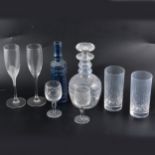 A lead crystal mallet-shape decanter, and a collection of table glassware.