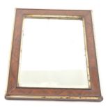 Small simulated walnut and parcel gilt wall mirror, rectangular bevelled pl