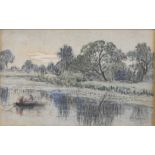 Attributed to Thomas Shotter Boys, Two figures boating on a river, pencil w