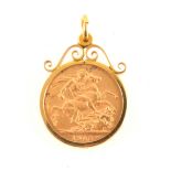 A Gold Full Sovereign pendant, Edward VII 1903 in a 9 carat yellow gold scr