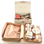 A collection of costume jewellery and lady's cased toilet set, rolled gold