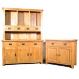 A contemporary oak dresser sideboard, the dresser back with three adjustabl