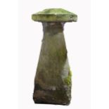 A staddle stone, diam approx 52cm, height approx 100cm.