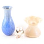 Loetz style iridescent glass vase, 14cm; a Langworthy pottery vase; and a R