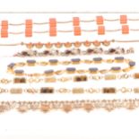 Five vintage necklaces and bracelet, a tiger's eye rectangular block neckla