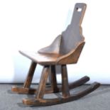 A country made rocking oak rocking chair, plank seat, chamfered rails, heig