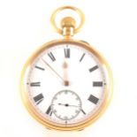 An 18 carat yellow gold open face pocket watch, the white enamel dial havin