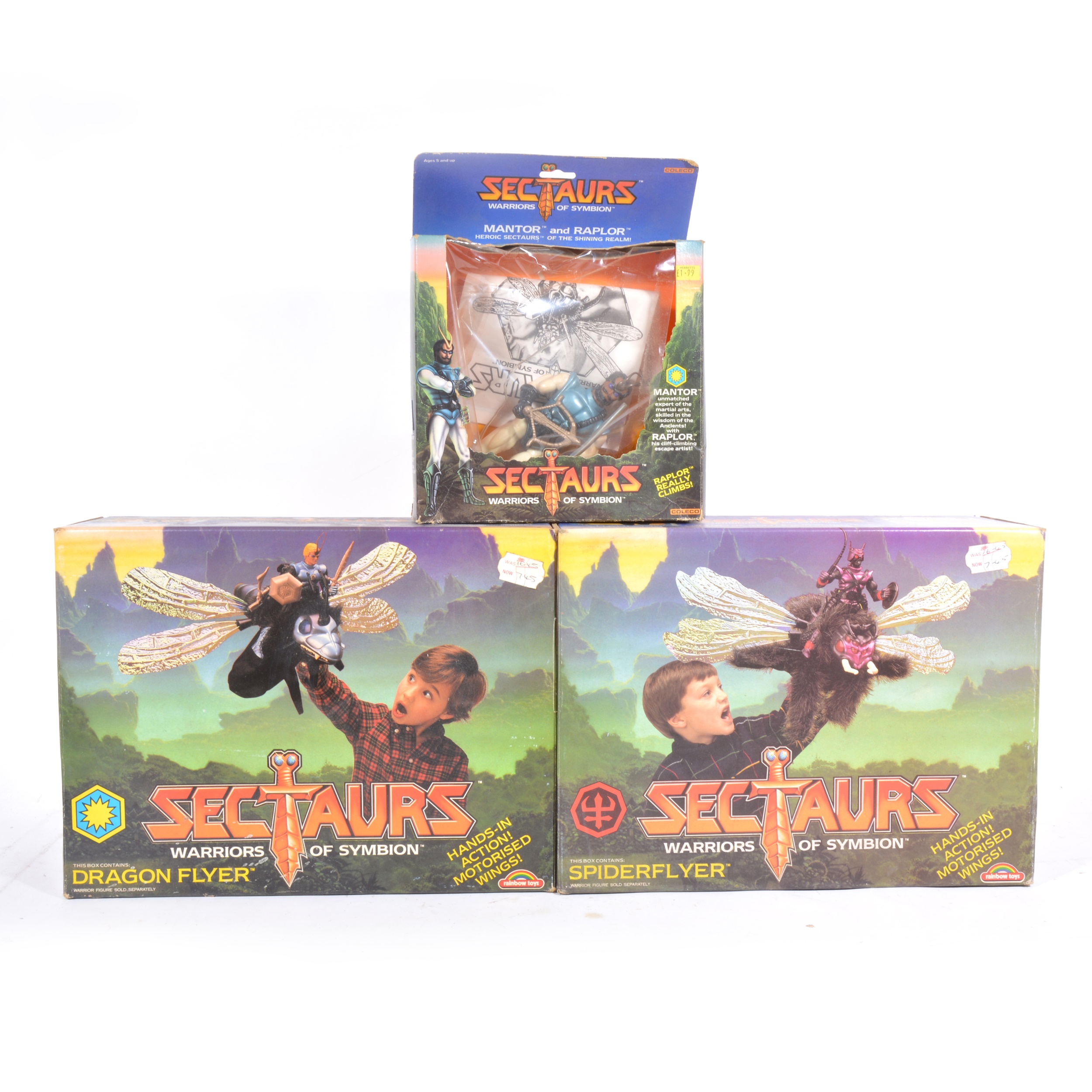 Sectaurs by Rainbow Toys; including Mantor action figure (missing Raplor), Dragonflyer and