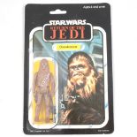 Star Wars figure Chewbacca, sealed in original Return of the Jedi blister pack box, 65 back.