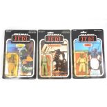 Three Star Wars figures, Rebel Commando, Klaatu, Klaatu (in Skiff Guard outfit),