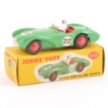 Dinky Toys; no.110 Aston Martin DB3 Sports car, green no.22 body, red seats, red ridged hubs, in