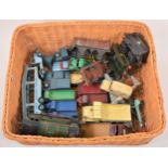 Dinky Toys and other loose die-cast models; one basket of playworn examples