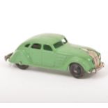 Dinky Toys; 30a Chrysler Airflow, mid green body, ridged hubs.