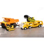 Tonka Toys; four vehicles including car transporter, two T-6 diggers and a hydraulic truck.