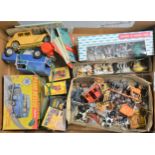 One box of toys and figures; including Crescent Toy set no.905 Medieval Knights set etc