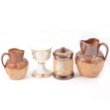 Two boxes of decorative ceramics, including a Doulton Lambeth tobacco jar