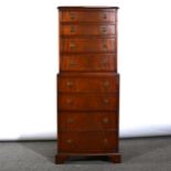 Reproduction mahogany dwarf chest on chest,