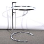 A chrome and glass adjustable side table, model E1027, after Eileen Gray
