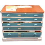 Painted pine plan chest and artists materials