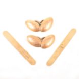 A pair of 15 carat rose gold chain link cufflinks and pair of 9 carat gold collar stiffeners.