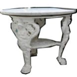 Small cast iron 'Britannia' table, marble top.