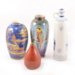 A Carlton Ware blue ground chinoiserie vase, Kiralpo lustre vase, modern Delft and a studio pottery