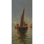 Continental School, late 19th Century, Fishing barges in the North Sea,
