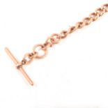 A 9 carat rose gold solid curb link single watch albert chain.