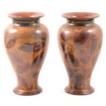 Pair of Doulton Lambeth stoneware baluster shape vases, Autumn Leaves design