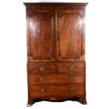 George III mahogany linen press, adapted as a wardrobe, dentil cornice, plain frieze, two panelled