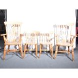 Set of six beech Windsor type kitchen chairs