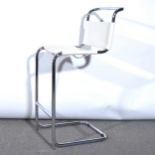 A chrome and leather cantilever stool