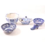 A quantity of blue and white transfer ware