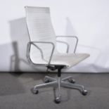 An aluminium and white leather office chair by ICF, after a design by Charles Eames