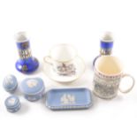 A Wedgwood mug, Geoffrey Chaucer, 12cm; blue Jasperware; Herend dish and other decorative china.