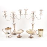 Pair of silver plated candelabra, etc.