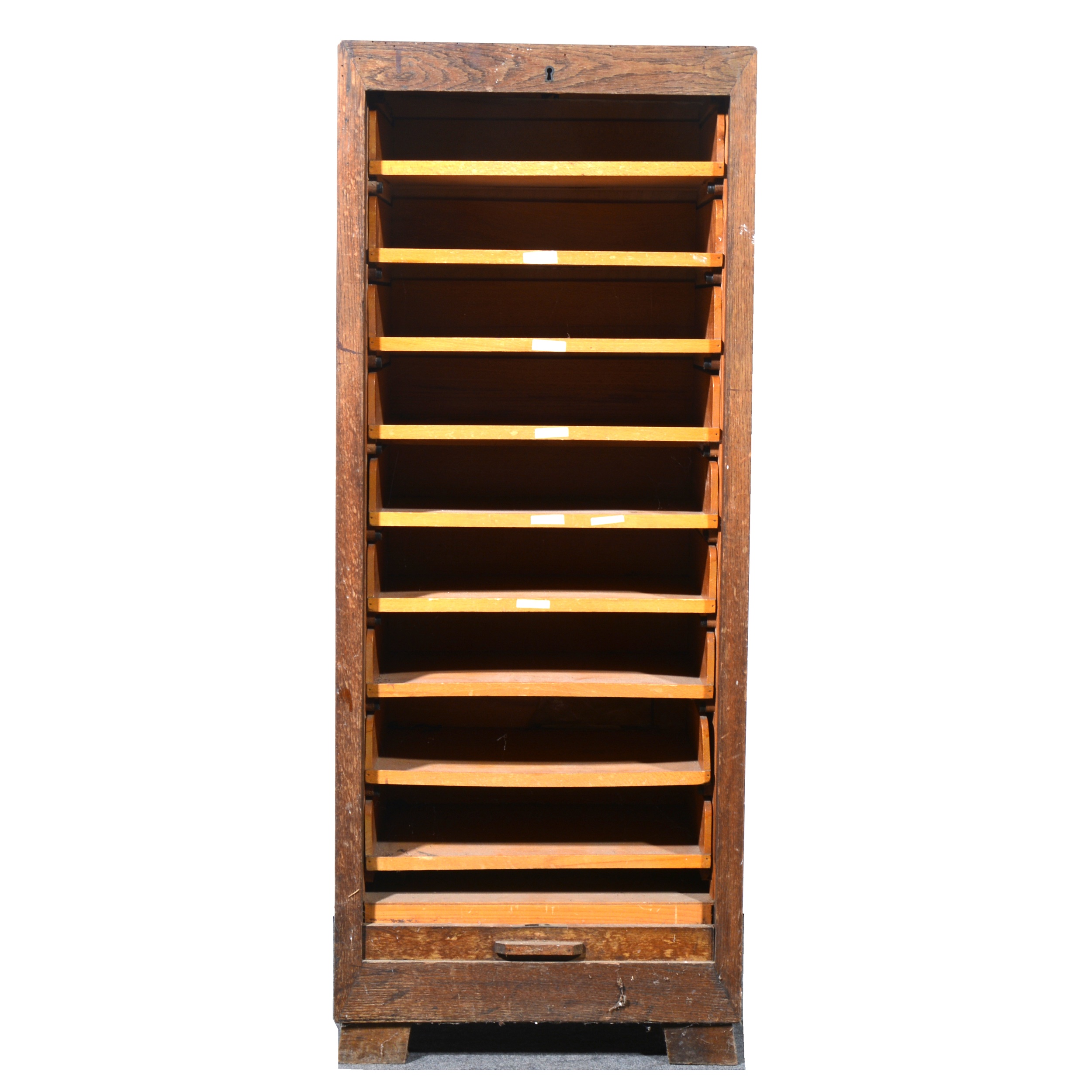 Oak tambour front filing cabinet