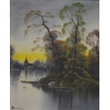 Becker, river landscapes, a pair