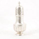 A silver sugar caster by Marples & Co, Birmingham 1905, baluster form with fluting to lower half of