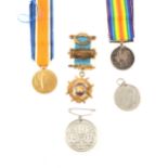 Masonic jewel - Order of Buffalo, silver gilt; two Great War medals for Cpl J W Ashton 5th London